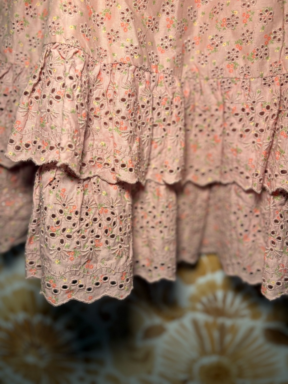 Pink Eyelet Tiered Mini Skirt | Cottagecore Coquette Ruffle Skirt | Boho Feminin - Picture 4 of 7